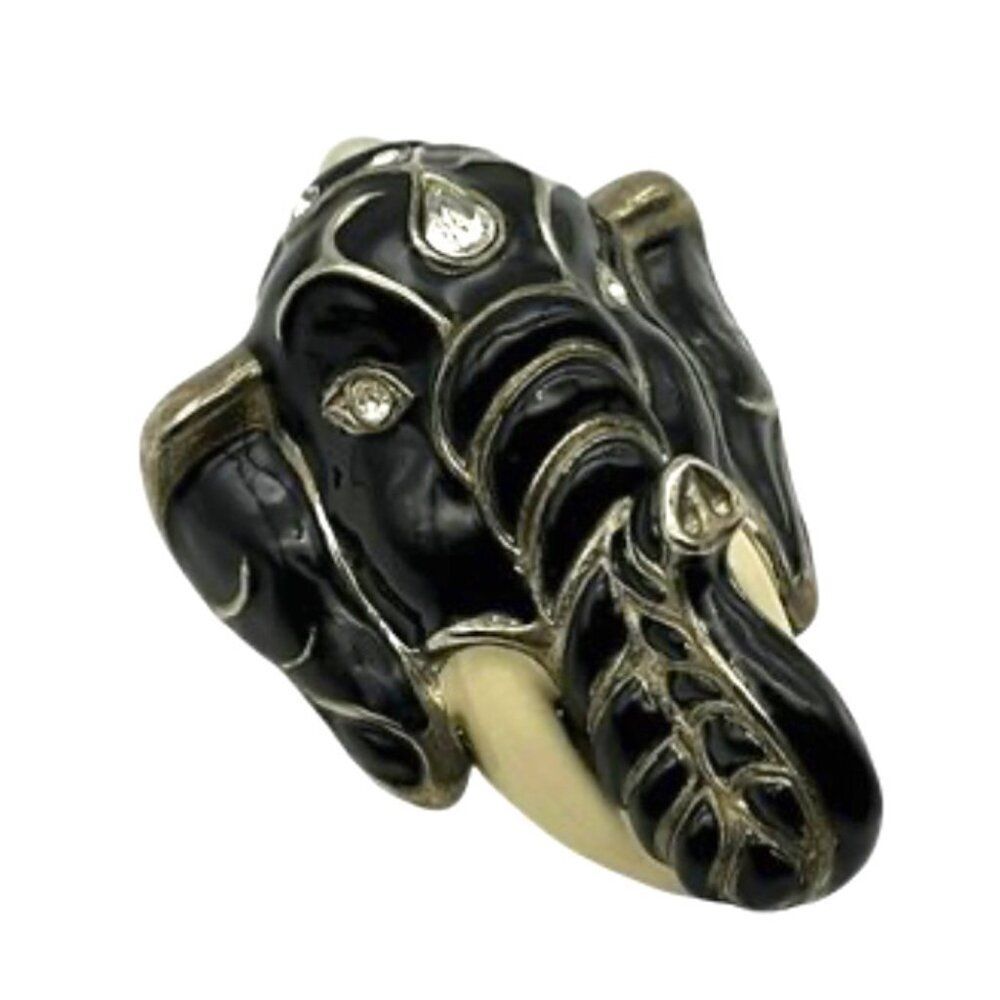 Edgar Berebi Signed Limited Edition 3D Black Elephant Enamel Brooch- 2.5 in